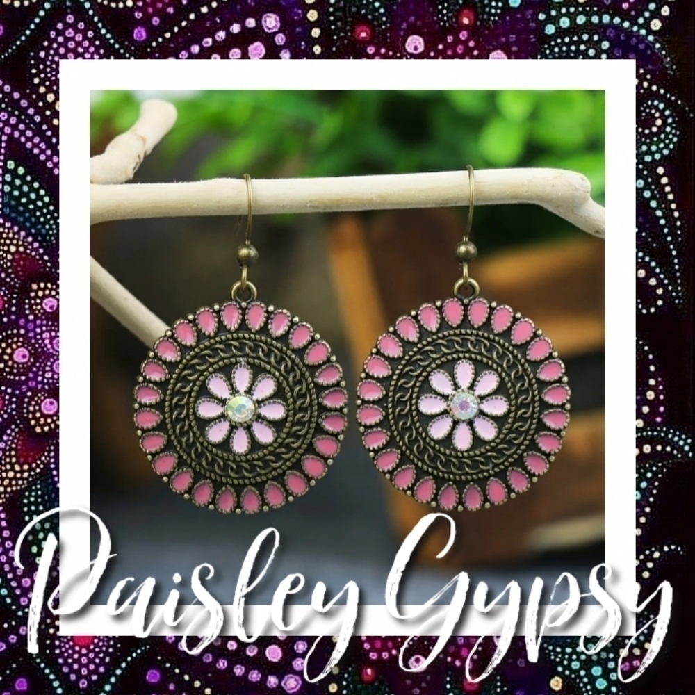 BEAUTIFUL BOHO DANGLING EARRINGS WITH ENAMEL DESIGN- 1 Pair Photo#1